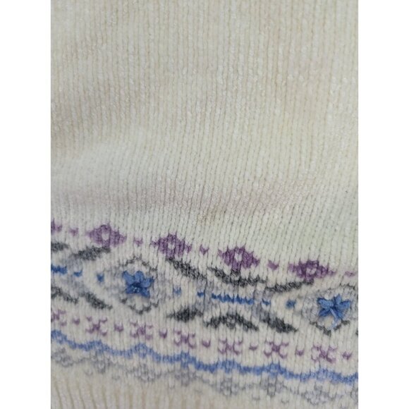 Alfred Dunner Women's Sweater Size M Ivory Cream Chenille Fair Isle Pullover - Picture 10 of 14